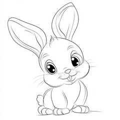 Cute bunny rabbit coloring page for kids, smiling and adorable illustration