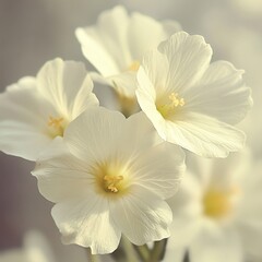 Fototapeta premium Delicate White Flowers with Soft Petals and Yellow Stamen Emitting Elegance in a Gentle Natural Setting for Peaceful Mood and Refreshing Atmosphere