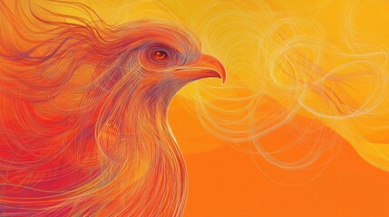 Fiery bird portrait in warm hues