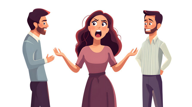 Professional Cartoon Vector Illustration of People Berating a Woman for Business Presentations and Educational Materials
