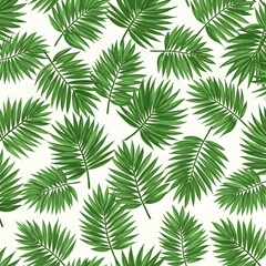 Tropical palm leaves pattern in bold green hues on a white background. Seamless Patterns