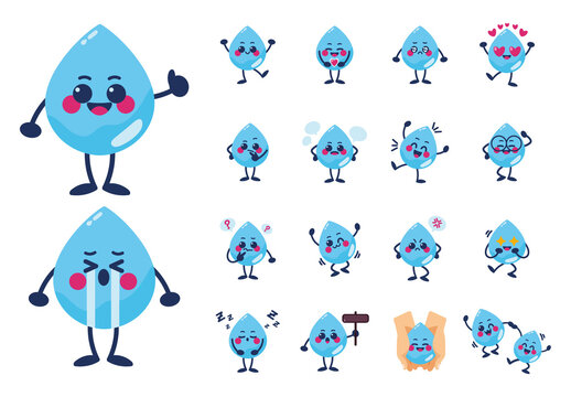 Blue Cute Water Droplet Cartoon Illustration Set