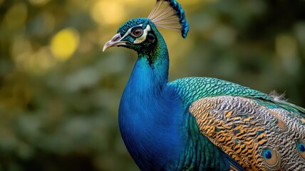 Obraz premium Vibrant Peacock with Iridescent Blue and Gold Feathers