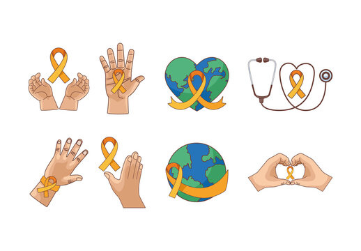 Colorful Childhood Cancer Awareness Ribbon Symbols Set