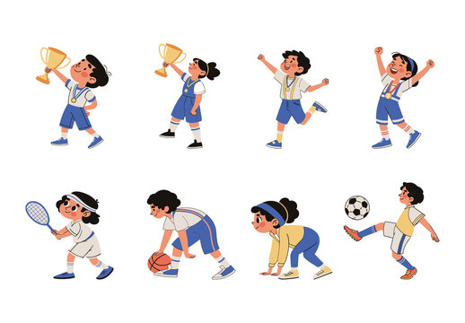 Colorful Student Athlete Character Illustration Set