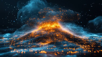 Fototapeta premium Fiery Volcano Erupts Over City