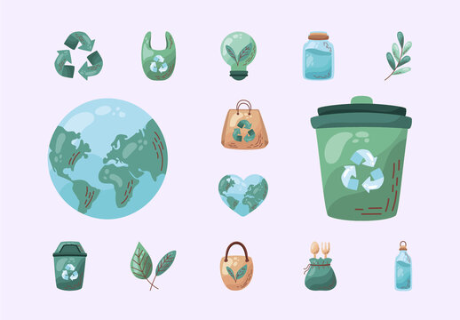 Green Ecological Sustainability Icons Set