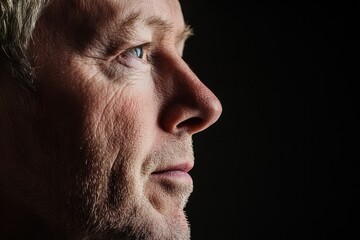 Obraz premium close-up of person thoughtful gaze reflecting on personal growth serene expression and calm background showcase journey