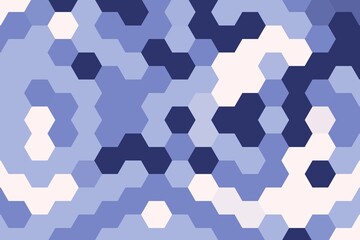 Hexagonal pixelated pattern in blue and cream color combination. Digital abstract concept
