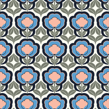Soft Pastel Blue and Pink Floral Tile Seamless Pattern