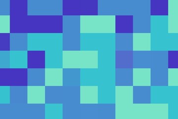 Square pixelated texture in blue mint color with geometric structure. Abstract digital design concept