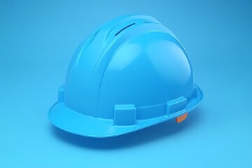 Fototapeta premium Single Isolated Blue Construction Hard Hat against Light Blue Seamless Backdrop