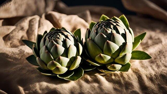 Artichokes on a table.