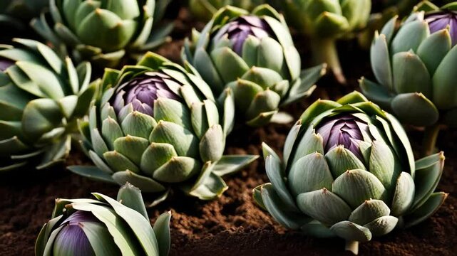 Artichokes on a table.