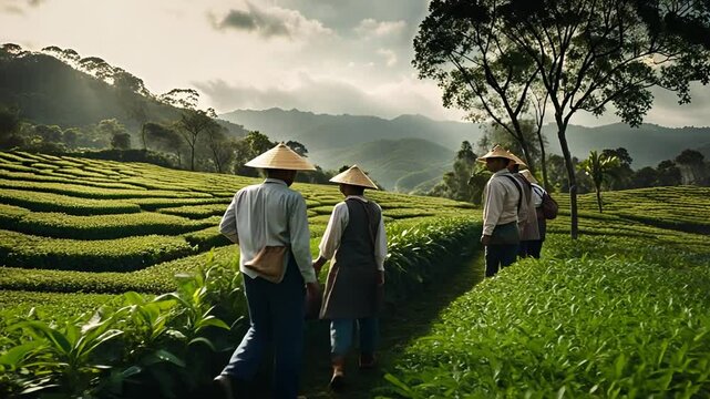 Farmers on a tea plantation.
