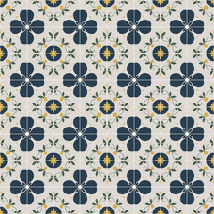Classic Mediterranean Blue and Gold Ornamental Tile Seamless Pattern