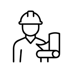 architect with blueprint icon, architect with blueprint flat illustration - simple vector illustration of architect with blueprint , perfect for icons and logos