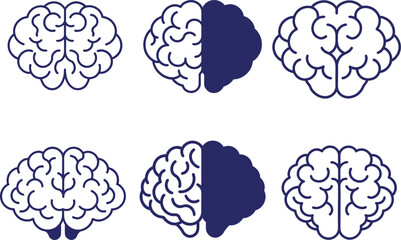 Human brain icon set with different style. Creative idea flat line icon. Human brain icon set solid and outline style