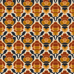 Vintage Ornamental Floral Tile Seamless Pattern in Golden Yellow and Navy