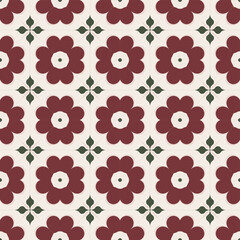 Ornamental Red and Beige Floral Tile Seamless Pattern with Traditional Details