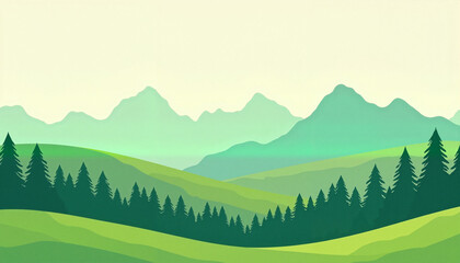 Eco-friendly mountains with trees and hills, sustainable design