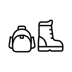 backpack and hiking boots icon, backpack and hiking boots flat illustration - simple vector illustration of backpack and hiking boots , perfect for icons and logos