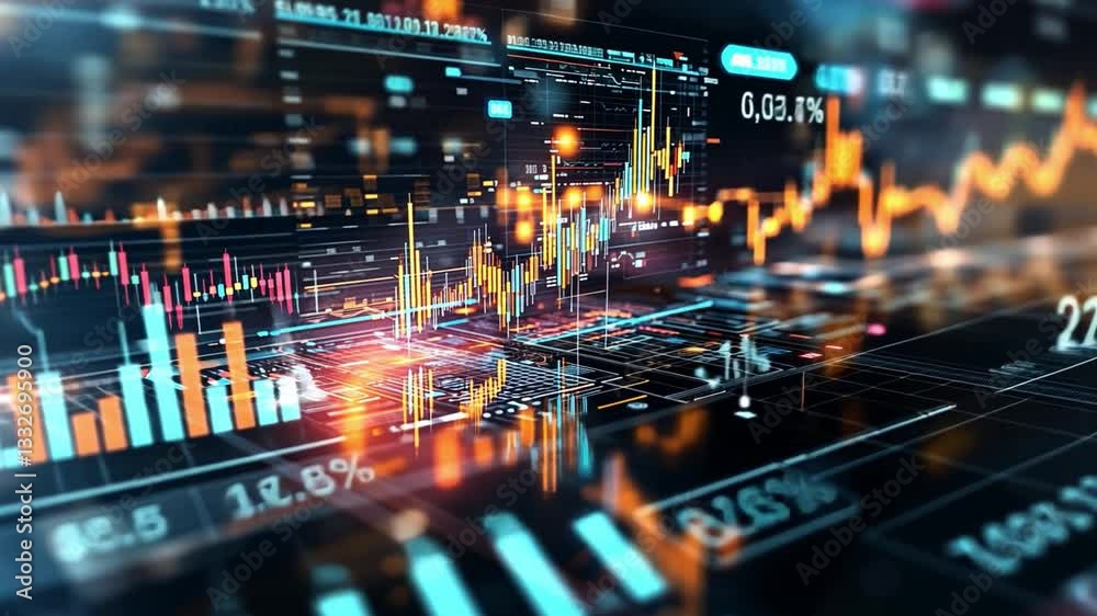 Poster dynamic stock market data visualization featuring graphs and analytics in 4k resolution