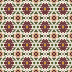 Classic Burgundy and Beige Floral Tile Seamless Pattern