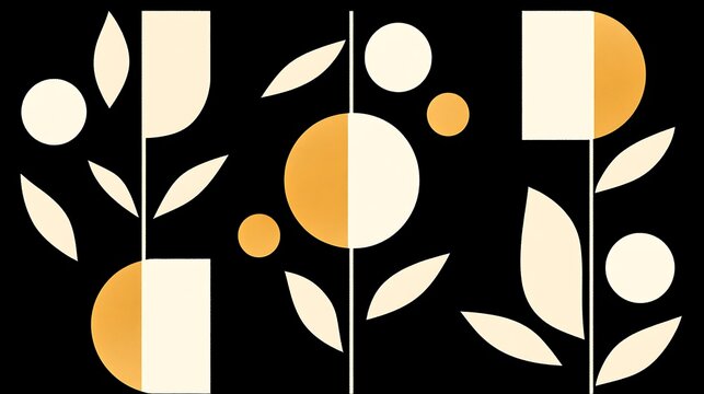 Geometric Flowers Illustration on Black Background