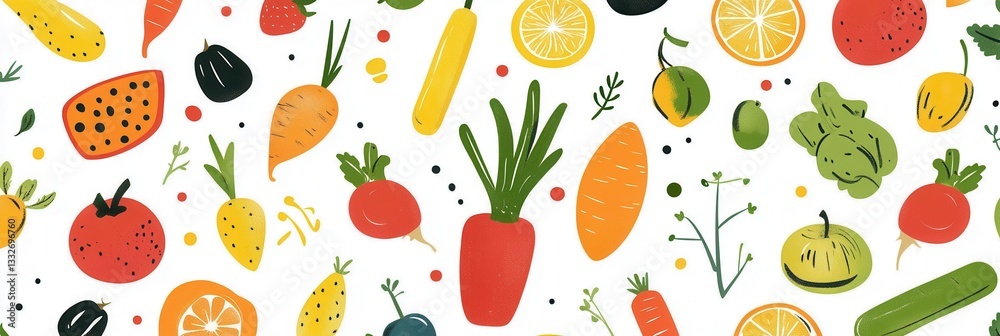 Aufkleber bright and colorful seamless pattern featuring fresh vegetables and fruits in modern flat style for 