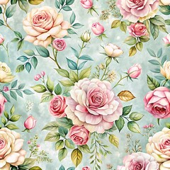 Floral pattern with pink and white roses