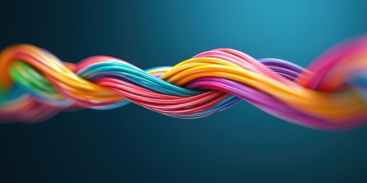 The flexibility of cable technology. Colorful twisted cables create a vibrant, dynamic visual effect against a dark background.