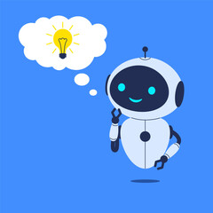 Robot with light bulb above its head, symbolizing new idea. Vector illustration for artificial intelligence, brainstorming, and creative thinking concepts