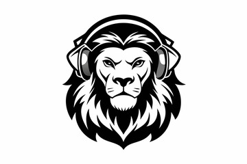 lion with headphone logo icon line art silhouette vector illustration