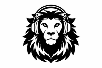 Fototapeta premium lion with headphone logo icon line art silhouette vector illustration