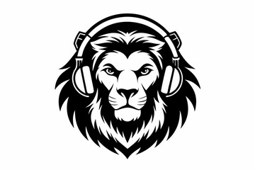lion with headphone logo icon line art silhouette vector illustration