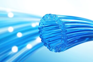 The flexibility of cable technology. Blue fiber optics cable with light trails creating a dynamic visual effect.