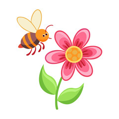bee on flower icon, bee on flower flat illustration - simple vector illustration of bee on flower , perfect for icons and logos