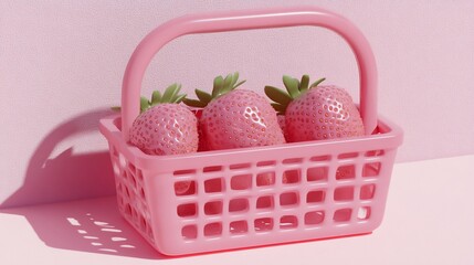 Pink strawberries in a pink basket