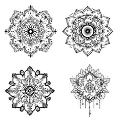 Floral Mandala Pattern for Henna Art. Ethnic Indian Decoration. Hand-Drawn Outline Design