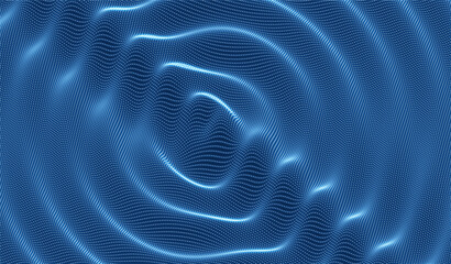 3D wavy background with ripple effect. Grid surface with particle. Vector illustration for cover, card, postcard, interior design, banner, poster, brochure or presentation.