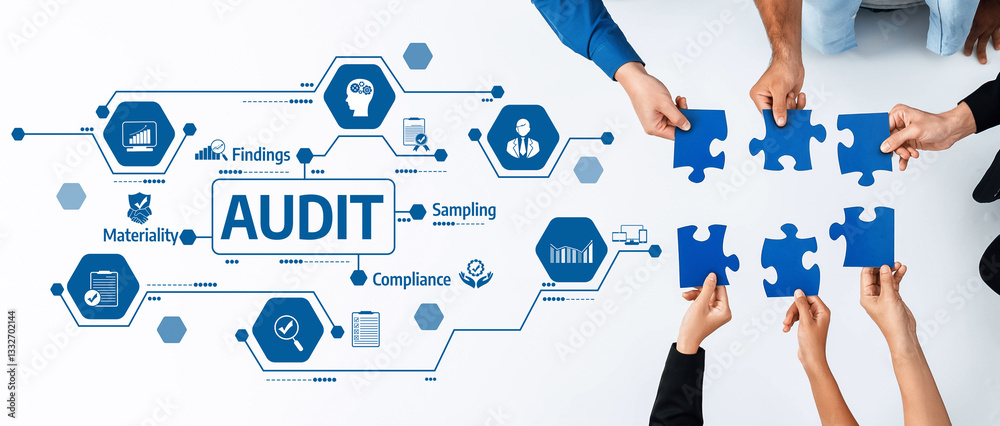 Leinwandbilder a dynamic visual of hands connecting puzzle pieces symbolizes teamwork in the audit process, showcas
