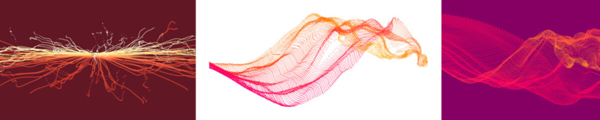 Array with dynamic emitted particles. Science or technology background. Network illustration. 3D grid surface. Design for banner, flyer, poster, cover or brochure.