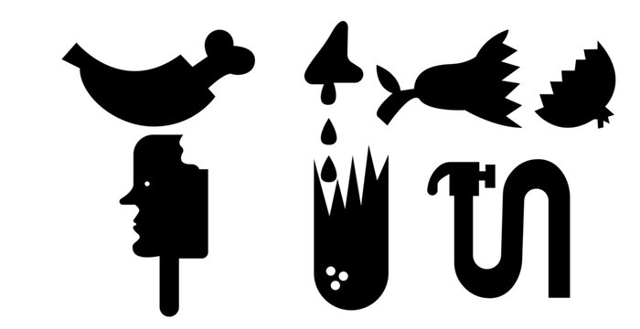 Waste products of different foods silhouette ,Half eaten food vector 