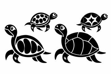 set of turtle line art silhouette vector illustration