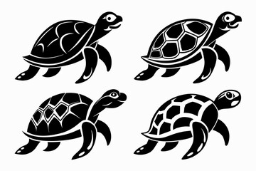set of turtle line art silhouette vector illustration