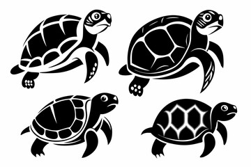 set of turtle line art silhouette vector illustration