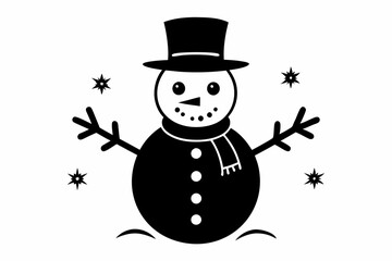 snowman line art silhouette vector illustration