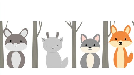 Naklejka premium Cute forest animals border