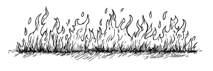 burning flames with smoke, hand drawn vintage engraving vector